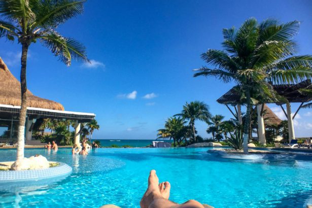 Pool side relaxing vacation in Tulum, Mexico